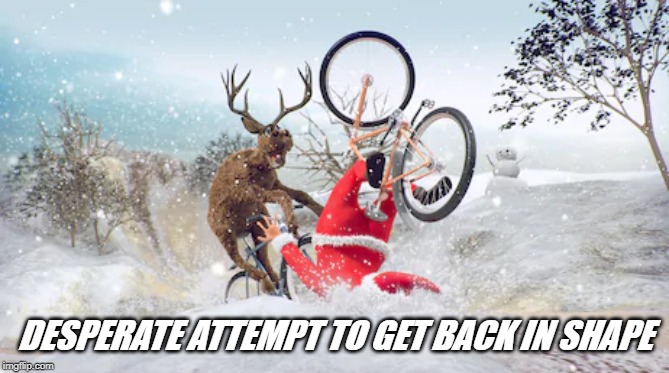 Santa Claus Bike | DESPERATE ATTEMPT TO GET BACK IN SHAPE | image tagged in santa claus bike | made w/ Imgflip meme maker