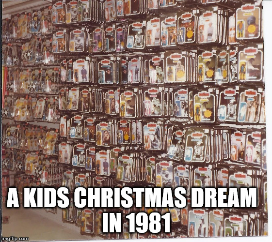 Star Wars Christmas | A KIDS CHRISTMAS DREAM  
IN 1981 | image tagged in star wars,christmas,toys,figures,the empire strikes back | made w/ Imgflip meme maker