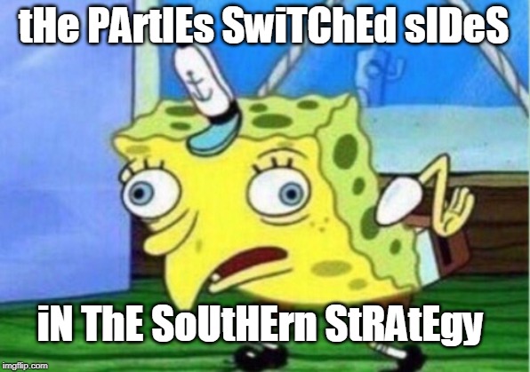Mocking Spongebob Meme | tHe PArtIEs SwiTChEd sIDeS iN ThE SoUtHErn StRAtEgy | image tagged in memes,mocking spongebob | made w/ Imgflip meme maker