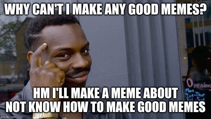Roll Safe Think About It | WHY CAN'T I MAKE ANY GOOD MEMES? HM I'LL MAKE A MEME ABOUT NOT KNOW HOW TO MAKE GOOD MEMES | image tagged in memes,roll safe think about it | made w/ Imgflip meme maker