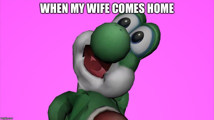 Crippling Depression Yoshi | WHEN MY WIFE COMES HOME | image tagged in crippling depression yoshi | made w/ Imgflip meme maker