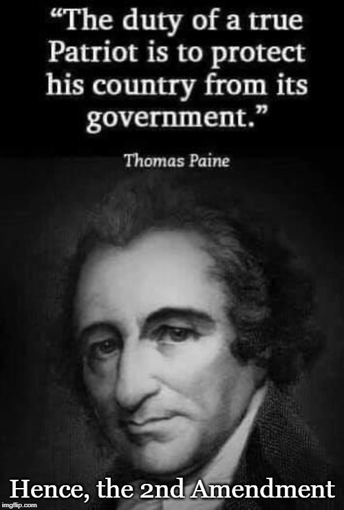 Protect us from the gov't?? | Hence, the 2nd Amendment | image tagged in thomas paine,2nd amendment,out of control gov't | made w/ Imgflip meme maker
