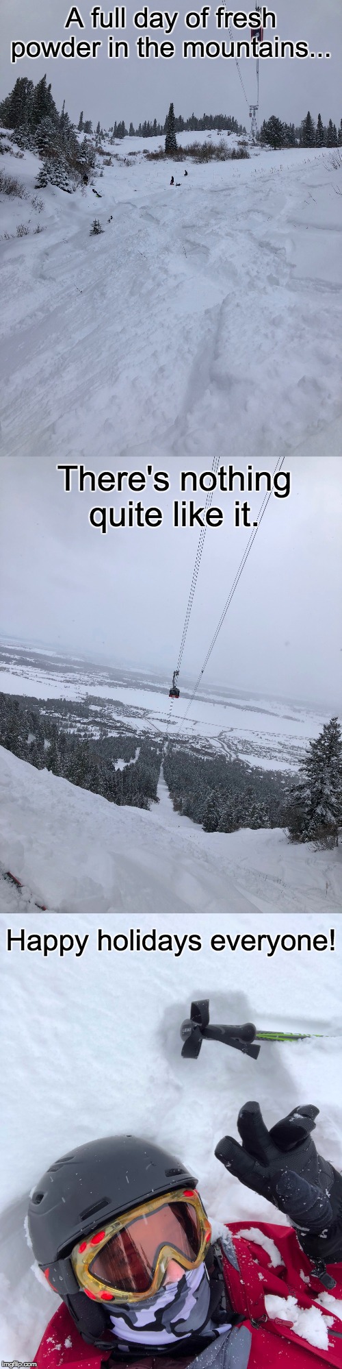 A full day of fresh powder in the mountains... There's nothing quite like it. Happy holidays everyone! | made w/ Imgflip meme maker