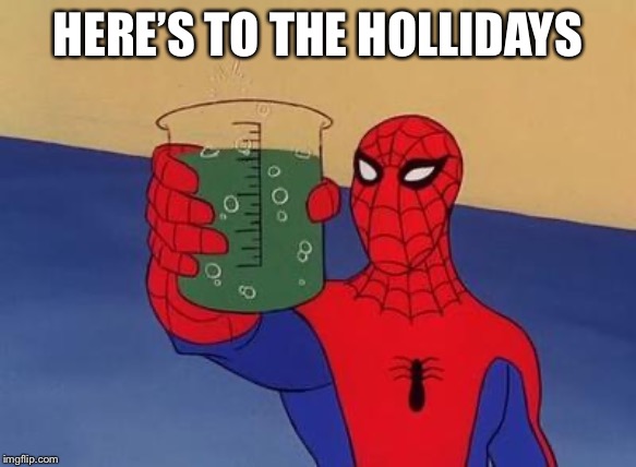 Spiderman Toast | HERE’S TO THE HOLLIDAYS | image tagged in spiderman toast | made w/ Imgflip meme maker