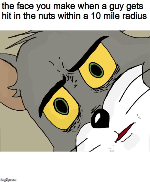 Unsettled Tom Meme | the face you make when a guy gets hit in the nuts within a 10 mile radius | image tagged in memes,unsettled tom | made w/ Imgflip meme maker