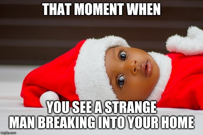 THAT MOMENT WHEN; YOU SEE A STRANGE MAN BREAKING INTO YOUR HOME | image tagged in christmas | made w/ Imgflip meme maker