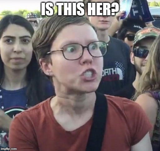 Triggered feminist | IS THIS HER? | image tagged in triggered feminist | made w/ Imgflip meme maker