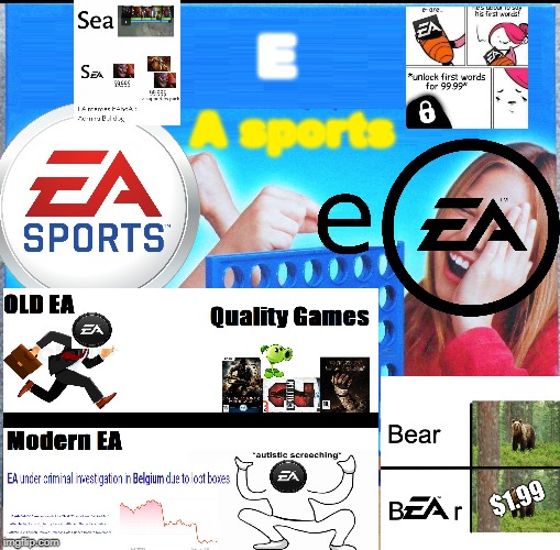 EA's response to memes | E; A sports | image tagged in blank connect four | made w/ Imgflip meme maker