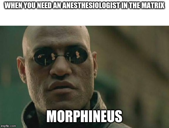 Matrix Morpheus Meme | WHEN YOU NEED AN ANESTHESIOLOGIST IN THE MATRIX; MORPHINEUS | image tagged in memes,matrix morpheus | made w/ Imgflip meme maker