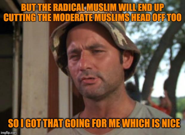 So I Got That Goin For Me Which Is Nice Meme | BUT THE RADICAL MUSLIM WILL END UP CUTTING THE MODERATE MUSLIMS HEAD OFF TOO SO I GOT THAT GOING FOR ME WHICH IS NICE | image tagged in memes,so i got that goin for me which is nice | made w/ Imgflip meme maker