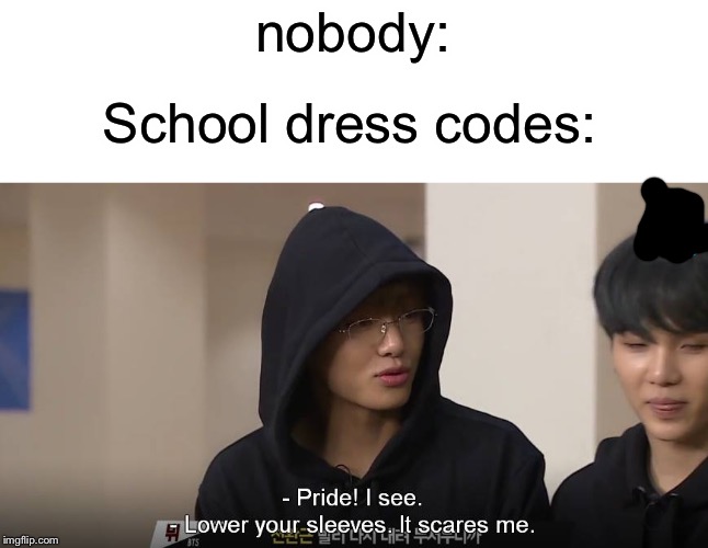 Nobody | nobody:; School dress codes: | image tagged in lower,funny,memes,school,scared,pride | made w/ Imgflip meme maker
