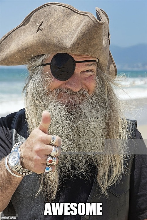 PIRATE THUMBS UP | AWESOME | image tagged in pirate thumbs up | made w/ Imgflip meme maker