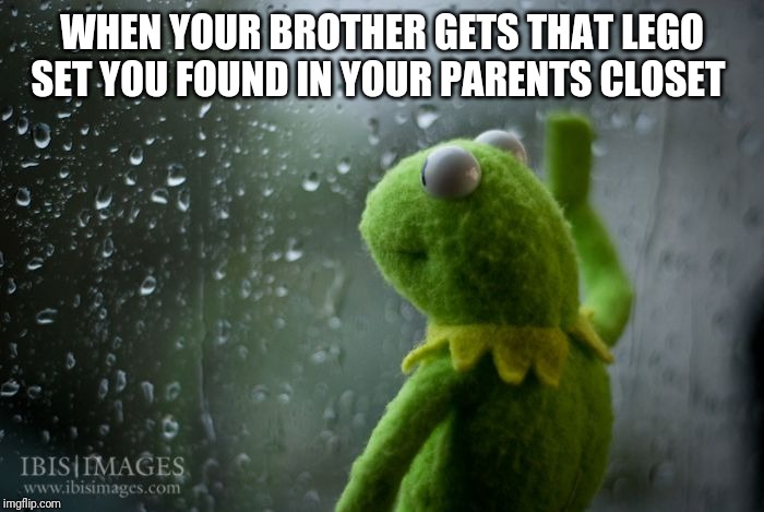 kermit window | WHEN YOUR BROTHER GETS THAT LEGO SET YOU FOUND IN YOUR PARENTS CLOSET | image tagged in kermit window | made w/ Imgflip meme maker