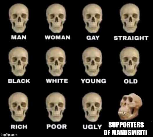 idiot skull | SUPPORTERS OF MANUSMRITI | image tagged in idiot skull | made w/ Imgflip meme maker