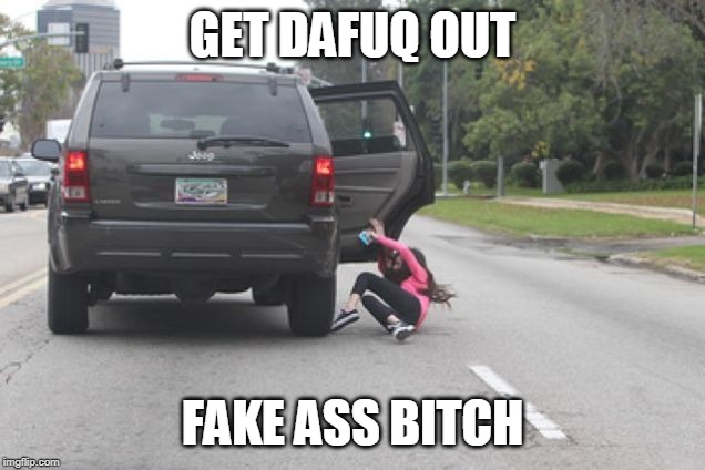Kicked Out of Car | GET DAFUQ OUT FAKE ASS B**CH | image tagged in kicked out of car | made w/ Imgflip meme maker