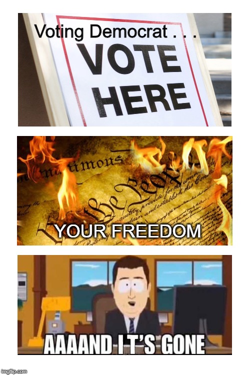 Aaaand it's Gone! | Voting Democrat . . . YOUR FREEDOM | image tagged in voting,election 2020,democrats,democratic socialism | made w/ Imgflip meme maker