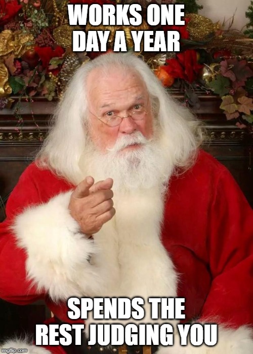 Santa | WORKS ONE DAY A YEAR; SPENDS THE REST JUDGING YOU | image tagged in funny | made w/ Imgflip meme maker