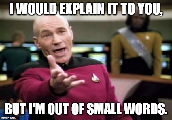 Don't Be Dense | I WOULD EXPLAIN IT TO YOU, BUT I'M OUT OF SMALL WORDS. | image tagged in memes,picard wtf,dense,words,vocabulary | made w/ Imgflip meme maker