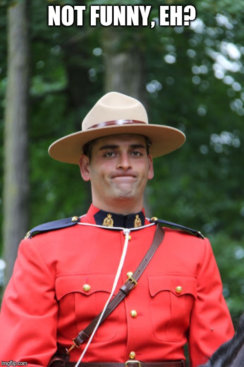 Frowning Mountie | NOT FUNNY, EH? | image tagged in frowning mountie | made w/ Imgflip meme maker