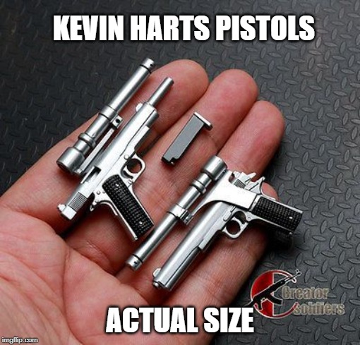 Kevin Harts Pistols | KEVIN HARTS PISTOLS; ACTUAL SIZE | image tagged in kevin hart,midget,guns | made w/ Imgflip meme maker