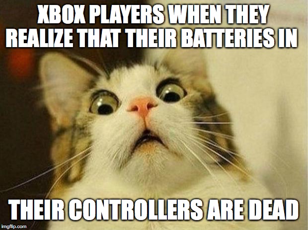 Scared Cat | XBOX PLAYERS WHEN THEY REALIZE THAT THEIR BATTERIES IN; THEIR CONTROLLERS ARE DEAD | image tagged in memes,scared cat | made w/ Imgflip meme maker