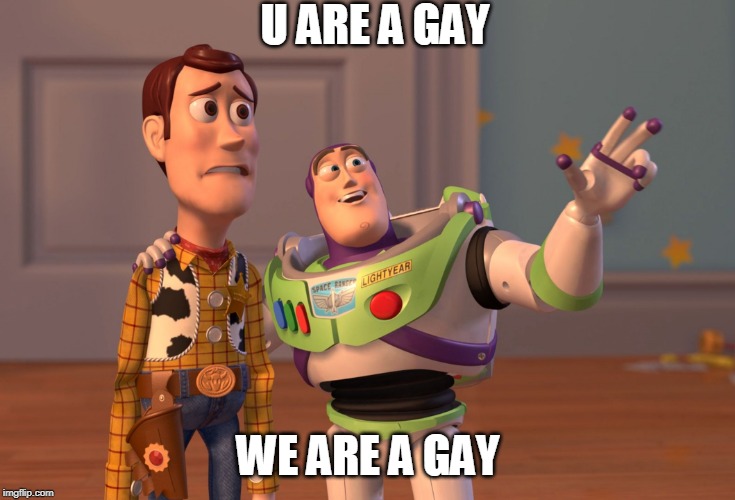 X, X Everywhere Meme | U ARE A GAY; WE ARE A GAY | image tagged in memes,x x everywhere | made w/ Imgflip meme maker