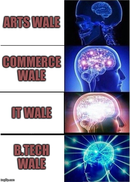 Expanding Brain | ARTS WALE; COMMERCE WALE; IT WALE; B.TECH WALE | image tagged in memes,expanding brain | made w/ Imgflip meme maker