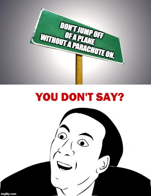 DON'T JUMP OFF OF A PLANE WITHOUT A PARACHUTE ON. | image tagged in memes,you don't say | made w/ Imgflip meme maker