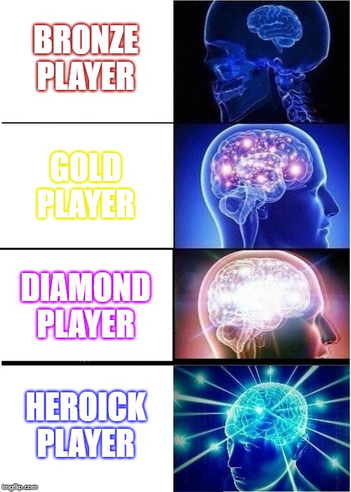 Expanding Brain Meme | BRONZE
PLAYER; GOLD
PLAYER; DIAMOND
PLAYER; HEROICK
PLAYER | image tagged in memes,expanding brain | made w/ Imgflip meme maker