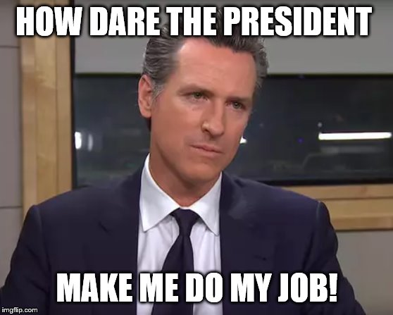 Hey Gavin,How pitifully embarrassing  to have to have the Federal Government come in to clean up your streets! | HOW DARE THE PRESIDENT; MAKE ME DO MY JOB! | image tagged in governor california,memes,gavin newsome,politics | made w/ Imgflip meme maker