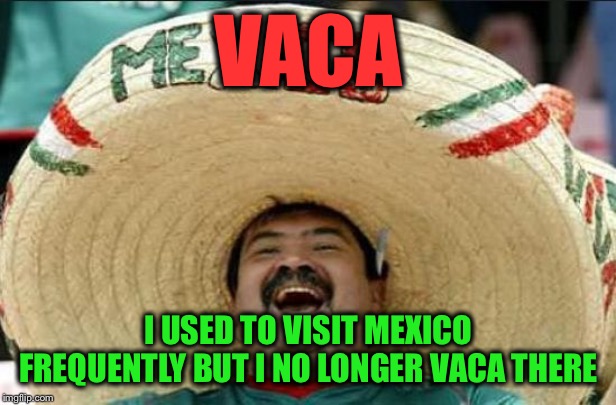 mexican word of the day | VACA I USED TO VISIT MEXICO FREQUENTLY BUT I NO LONGER VACA THERE | image tagged in mexican word of the day | made w/ Imgflip meme maker