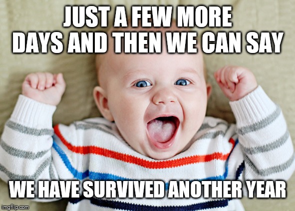 relieved | JUST A FEW MORE DAYS AND THEN WE CAN SAY; WE HAVE SURVIVED ANOTHER YEAR | image tagged in relieved | made w/ Imgflip meme maker
