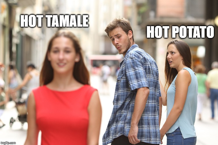 hot girl | HOT TAMALE HOT POTATO | image tagged in hot girl | made w/ Imgflip meme maker