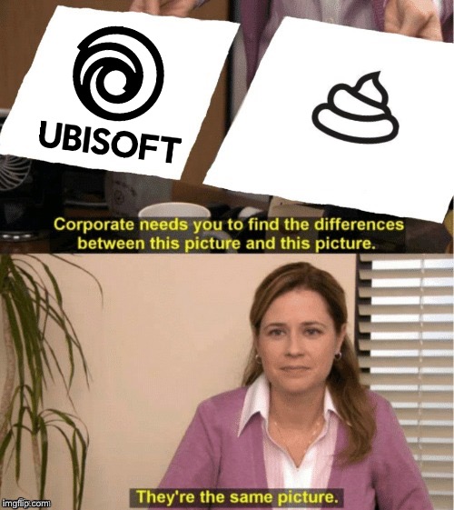 uBiSoFtS nEw LoGo LoOkS lIkE pOoP | image tagged in office same picture,poop,ubisoft | made w/ Imgflip meme maker