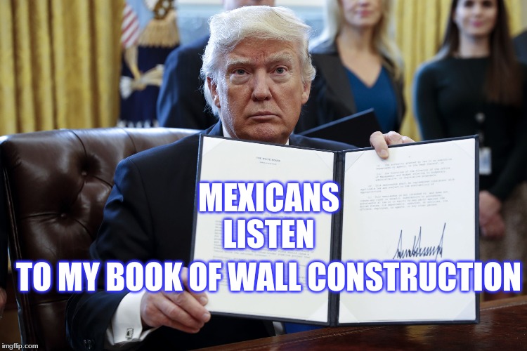 Donald Trump Executive Order | MEXICANS
LISTEN; TO MY BOOK OF WALL CONSTRUCTION | image tagged in donald trump executive order | made w/ Imgflip meme maker