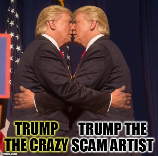 The ULTIMATE Trump Cult Weenie. | TRUMP THE SCAM ARTIST; TRUMP THE CRAZY | image tagged in trump and his fan club - twins,trump,lies,crazy,nutjob,delusional | made w/ Imgflip meme maker