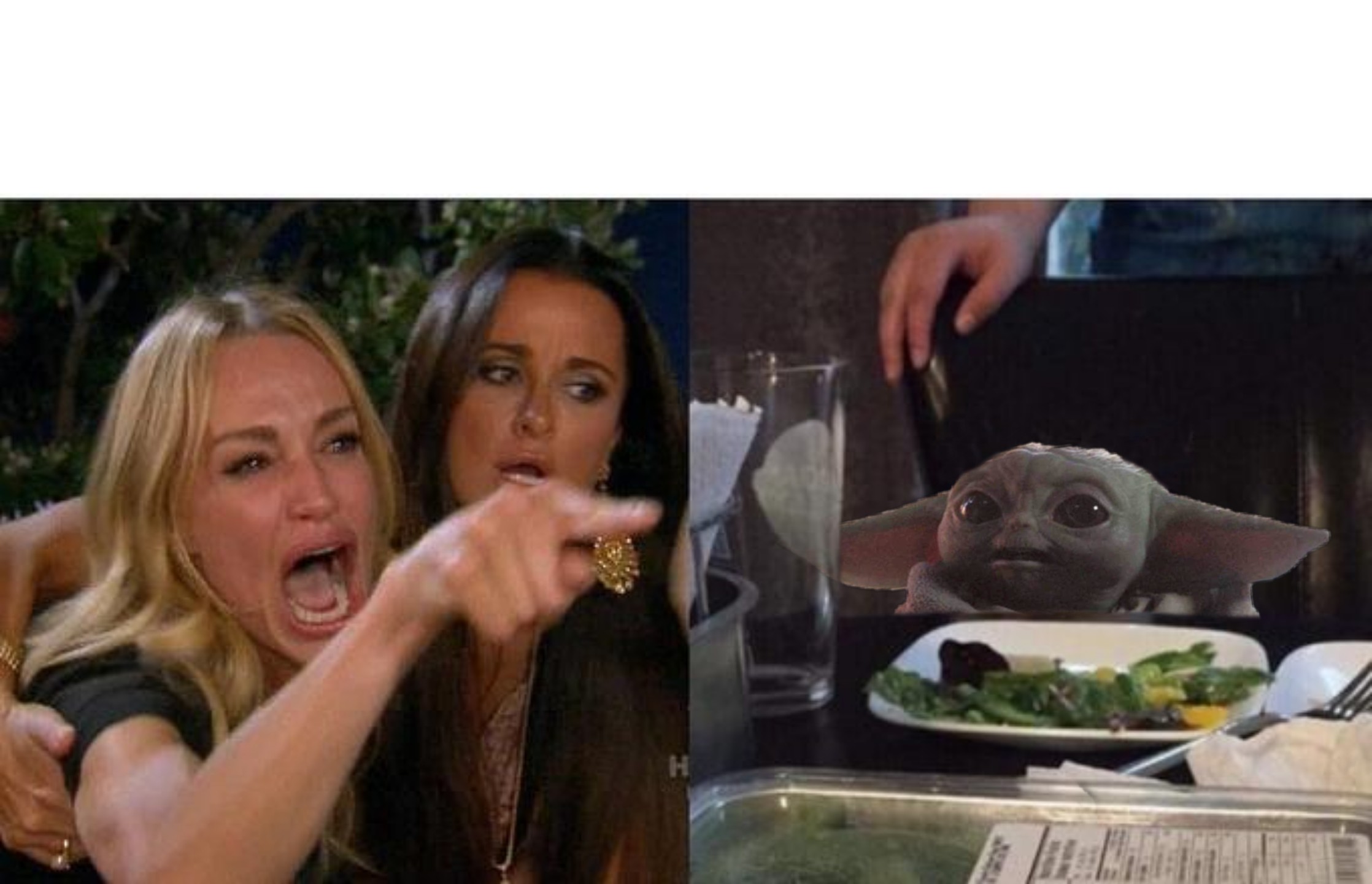 High Quality Woman yelling at Baby Yoda Blank Meme Template