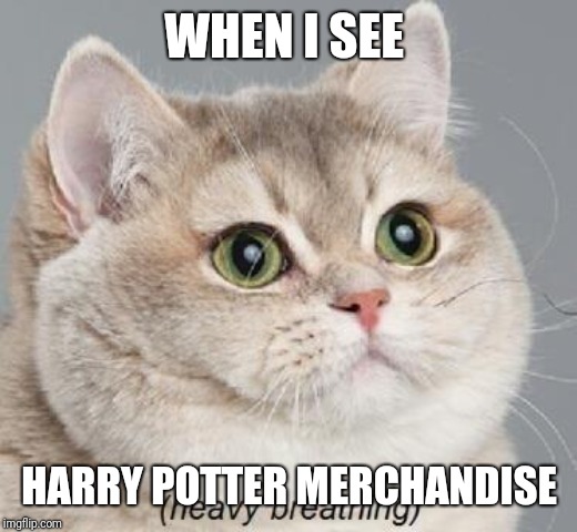 Heavy Breathing Cat | WHEN I SEE; HARRY POTTER MERCHANDISE | image tagged in memes,heavy breathing cat | made w/ Imgflip meme maker