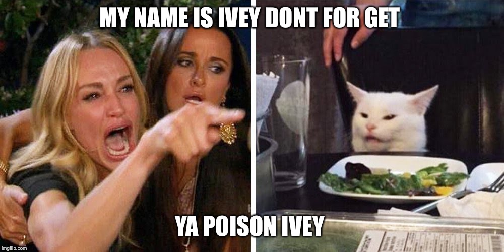 Smudge the cat | MY NAME IS IVEY DONT FOR GET; YA POISON IVEY | image tagged in smudge the cat | made w/ Imgflip meme maker