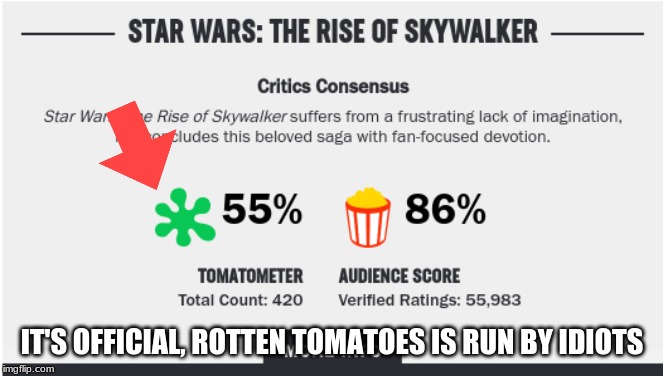 IT'S OFFICIAL, ROTTEN TOMATOES IS RUN BY IDIOTS | image tagged in star wars | made w/ Imgflip meme maker