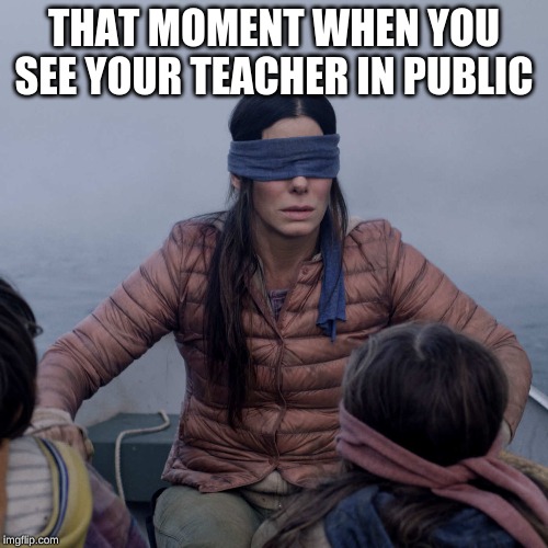 Bird Box | THAT MOMENT WHEN YOU SEE YOUR TEACHER IN PUBLIC | image tagged in memes,bird box | made w/ Imgflip meme maker