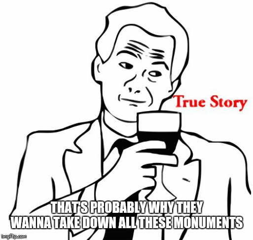 True Story Meme | THAT'S PROBABLY WHY THEY WANNA TAKE DOWN ALL THESE MONUMENTS | image tagged in memes,true story | made w/ Imgflip meme maker
