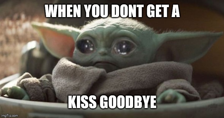 Sad baby yoda | WHEN YOU DONT GET A; KISS GOODBYE | image tagged in sad baby yoda | made w/ Imgflip meme maker