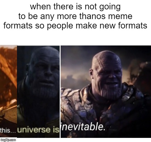 when there is not going to be any more thanos meme formats so people make new formats | image tagged in blank white template | made w/ Imgflip meme maker