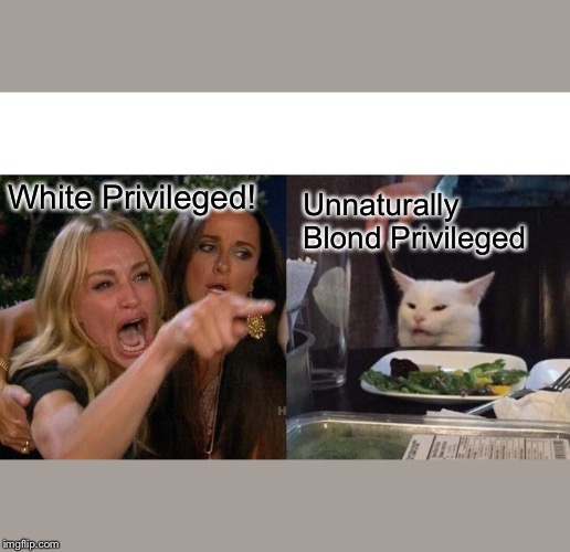 Woman Yelling At Cat Meme | White Privileged! Unnaturally Blond Privileged | image tagged in memes,woman yelling at cat | made w/ Imgflip meme maker