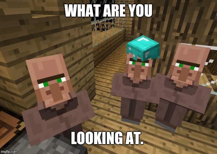Minecraft Villagers | WHAT ARE YOU; LOOKING AT. | image tagged in minecraft villagers | made w/ Imgflip meme maker