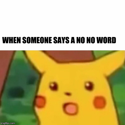 Surprised Pikachu Meme | WHEN SOMEONE SAYS A NO NO WORD | image tagged in memes,surprised pikachu | made w/ Imgflip meme maker