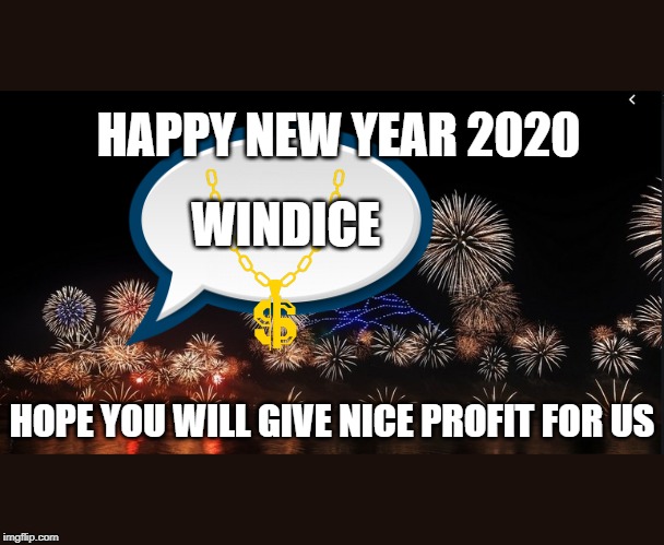 HAPPY NEW YEAR 2020; WINDICE; HOPE YOU WILL GIVE NICE PROFIT FOR US | made w/ Imgflip meme maker