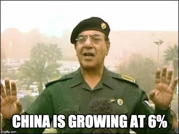 Baghdad bob | CHINA IS GROWING AT 6% | image tagged in baghdad bob | made w/ Imgflip meme maker