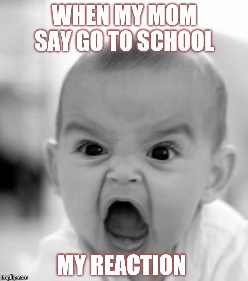 Angry Baby Meme | WHEN MY MOM SAY GO TO SCHOOL; MY REACTION | image tagged in memes,angry baby | made w/ Imgflip meme maker